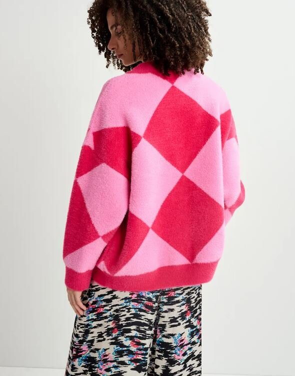 Roze geruite oversized cardigan met drukknopen How Essentiel 