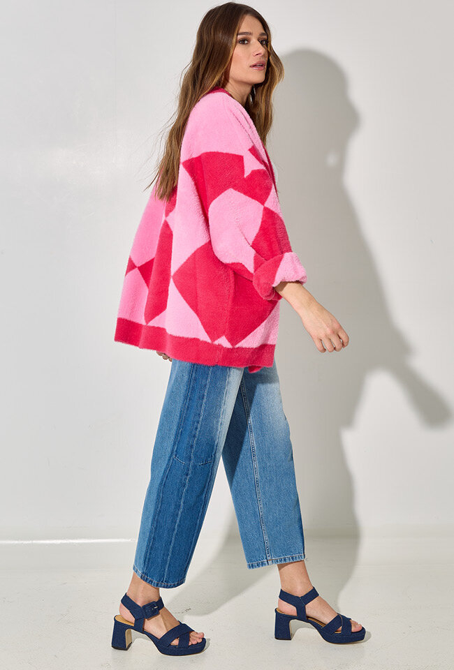 Roze geruite oversized cardigan met drukknopen How Essentiel 