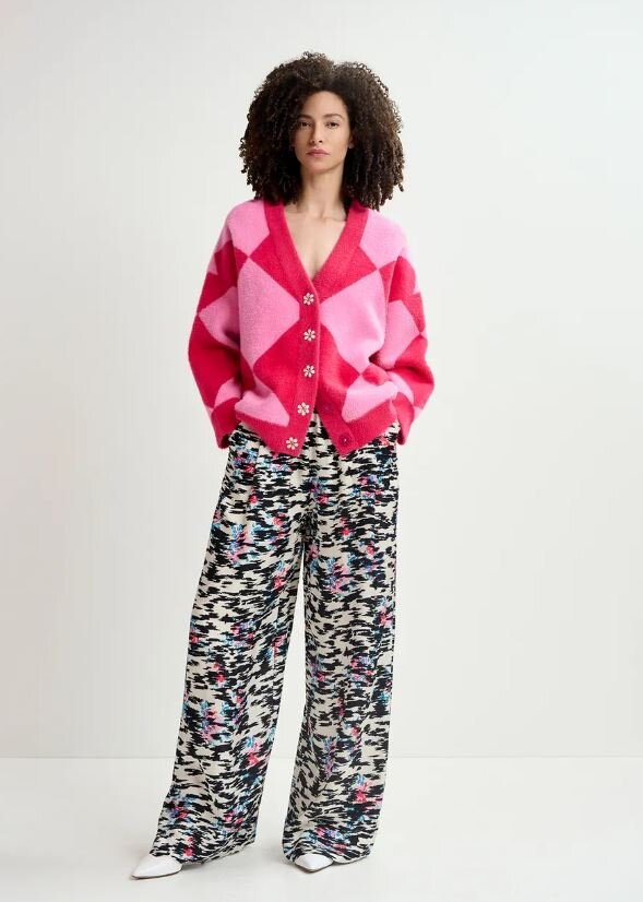 Roze geruite oversized cardigan met drukknopen How Essentiel 
