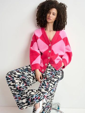 Roze geruite oversized cardigan met drukknopen How Essentiel 
