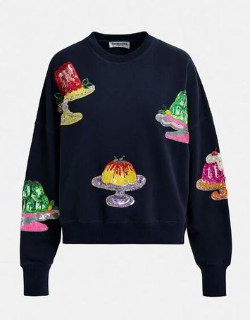Donkerblauwe trui met taartenlogo in pailletten Hake Essentiel