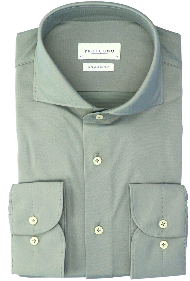 Grijsgroen katoenen hemd (slim fit) met lange mouwen Profuomo Michaelis