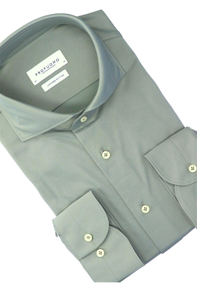 Grijsgroen katoenen hemd (slim fit) met lange mouwen Profuomo Michaelis