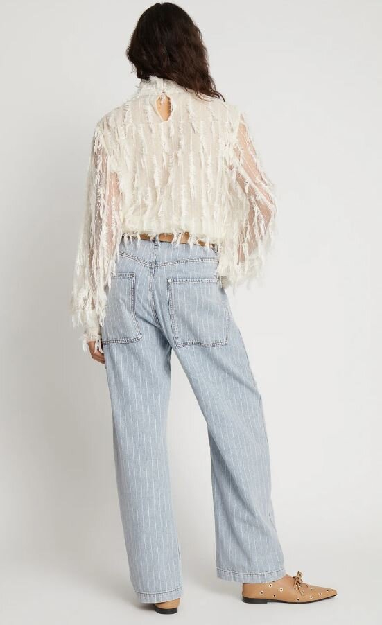 Creme kleurige doorzichtige bloes met franjes Skallo Munthe