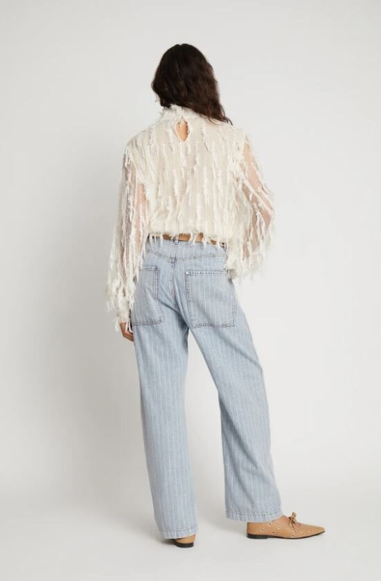 Creme kleurige doorzichtige bloes met franjes Skallo Munthe