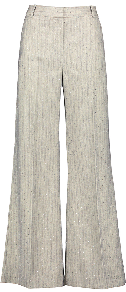 Grijze gestreepte wijde broek met zilveren steentjes Eileen Munte