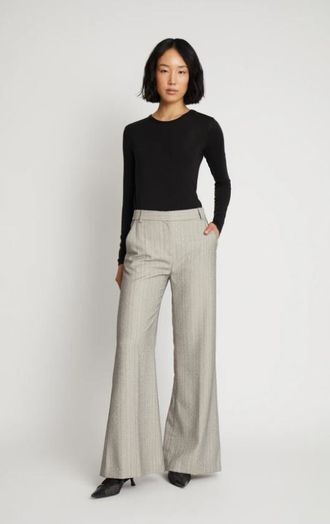 Grijze gestreepte wijde broek met zilveren steentjes Eileen Munte
