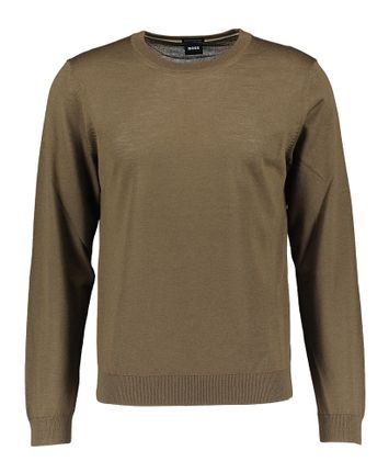 Kaki wollen pull met ronde hals Hugo Boss