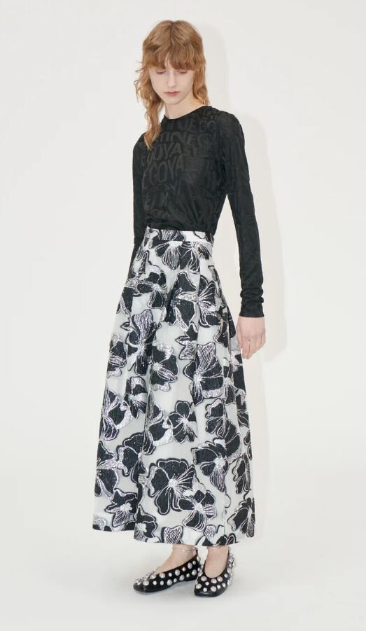Grijze rok met zwarte bloemenprint Stine Goya