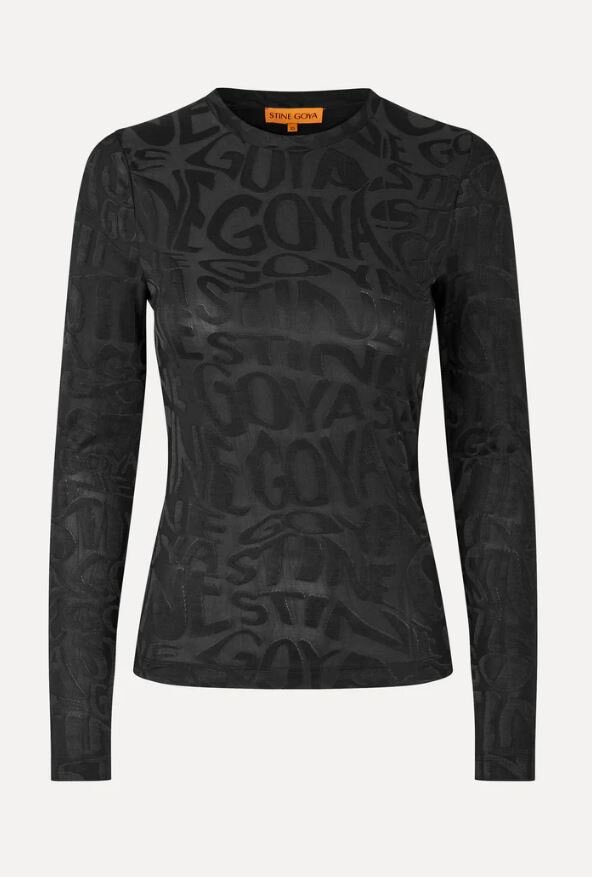 Zwarte doorzichtige t-shirt met tekst  Stine Goya