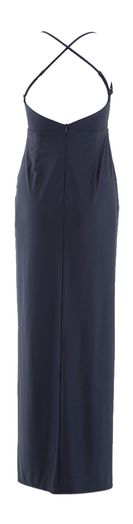 Donkerblauwe glanzende cocktailjurk met split aan de voorkant Vera Mont