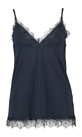 Donkerblauwe top met kanten detail Rosemunde