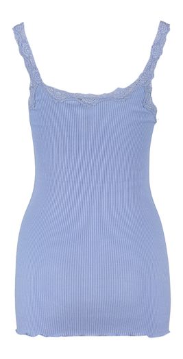 Paars-blauwe top met kanten afwerking Rosemunde