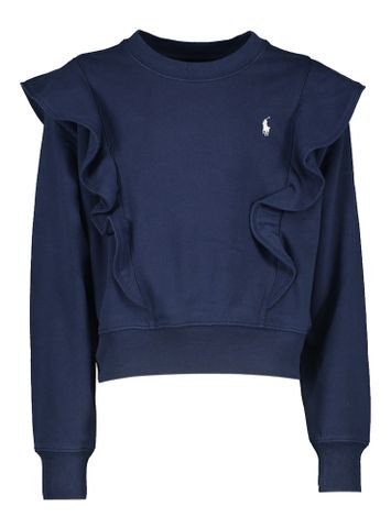 Donkerblauwe sweater met wit merklogo en frul Ralph Lauren 