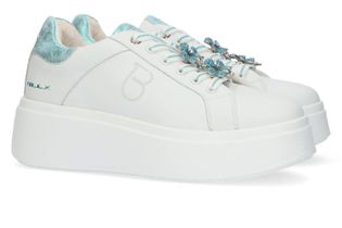 tosca blu Witte lage sneakers met mintgroene details