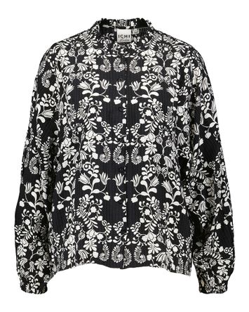 Zwarte bloes met witte bloemenprint Gocina Ichi