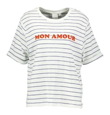 Witte t-shirt met blauwe strepen en oranje tekst Nova Ichi