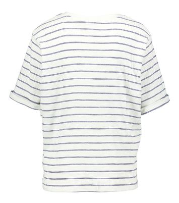 Witte t-shirt met blauwe strepen en oranje tekst Nova Ichi