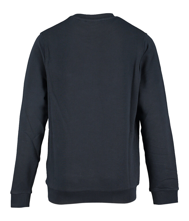 Donkerblauwe trui met ronde hals en merknaam vooraan Lyle & Scott