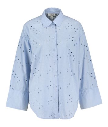 Lichtblauwe katoenen blouse in broderie met wijde mouwen Iva Soaked in Luxury