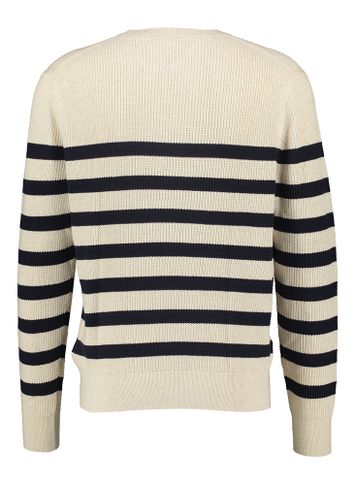 Beige gestreepte pull met ronde hals en merklogo Tommy Hilfiger