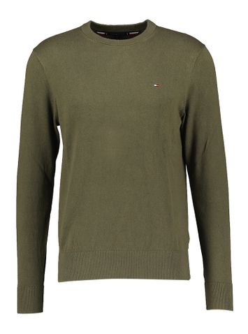 Kaki pull met ronde hals en merklogo Tommy Hilfiger