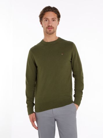Kaki pull met ronde hals en merklogo Tommy Hilfiger