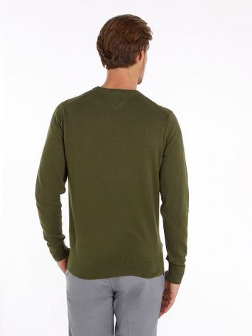 Kaki pull met ronde hals en merklogo Tommy Hilfiger