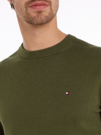 Kaki pull met ronde hals en merklogo Tommy Hilfiger