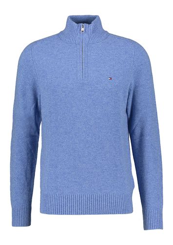 Blauwe pull met korte rits en merklogo Tommy Hilfiger