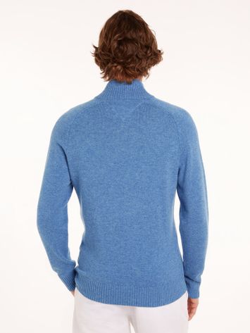Blauwe pull met korte rits en merklogo Tommy Hilfiger