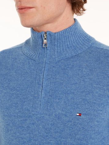 Blauwe pull met korte rits en merklogo Tommy Hilfiger