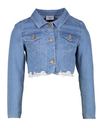Blauw jeansjasje met kantdetail onderaan communie Diamante Blu