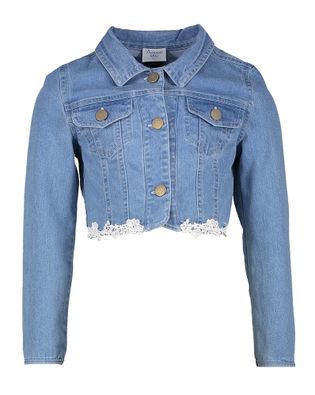 Diamante Blu Blauw jeansjasje met kantdetail onderaan communie