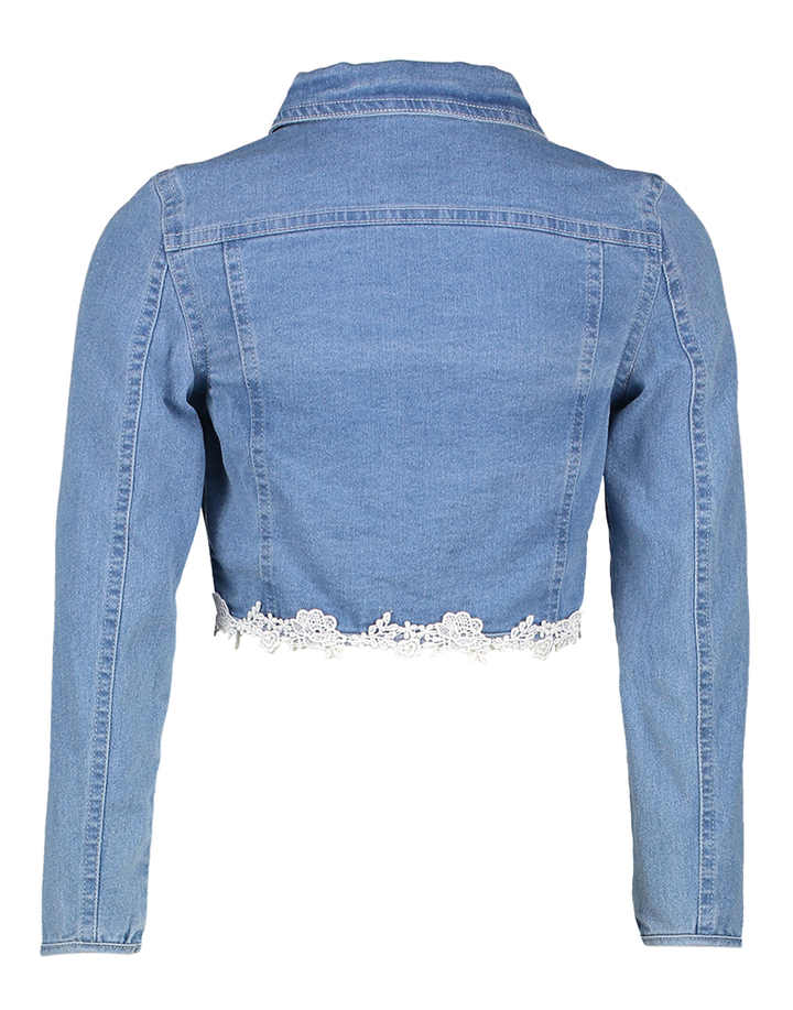 Blauw jeansjasje met kantdetail onderaan communie Diamante Blu
