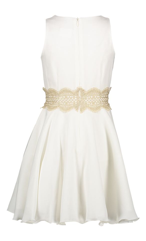Ecru jurk met goudkleurige tailleband Communie Diamante Blu