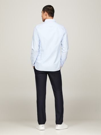Lichtblauw katoenen hemd (slim fit) met witte stippen en lange mouwen Tommy Hilfiger