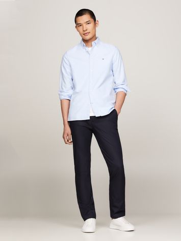 Lichtblauw katoenen hemd (slim fit) met witte stippen en lange mouwen Tommy Hilfiger