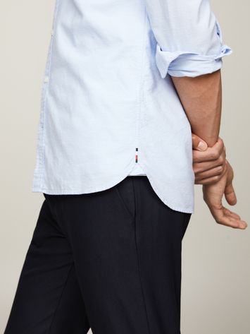 Lichtblauw katoenen hemd (slim fit) met witte stippen en lange mouwen Tommy Hilfiger