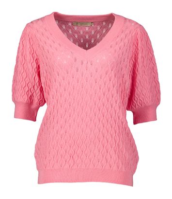Lichtroze pull met V-hals en korte mouwen Rosalia Peppercorn