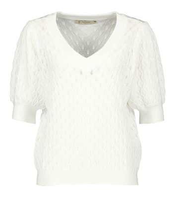 Ecru pull met V-hals en korte mouwen Rosalia Peppercorn