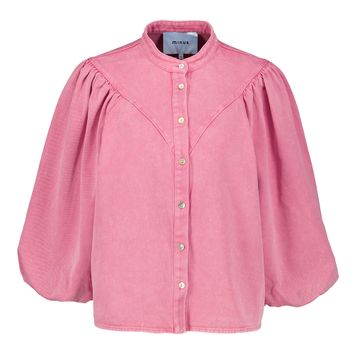 Oudroze katoenen blouse met driekwart pofmouwen Solaine Minus
