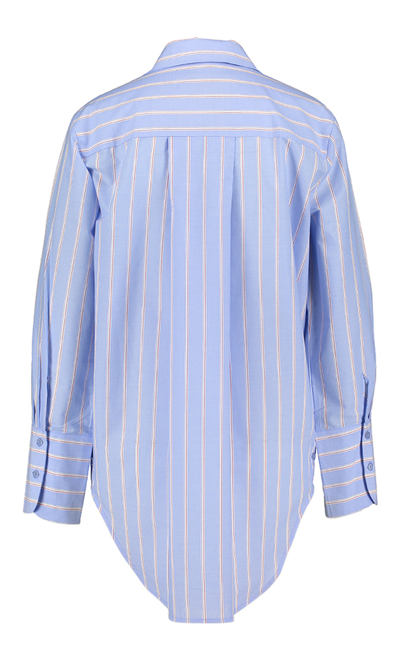 Lichtblauwe katoenen bloes met rode en witte strepen Liora Minus