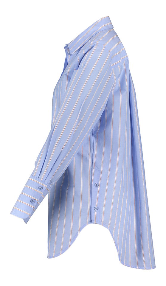 Lichtblauwe katoenen bloes met rode en witte strepen Liora Minus