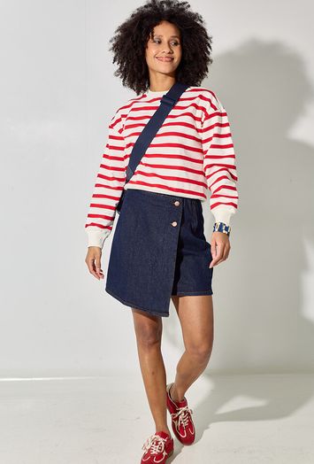 Ecru katoenen pull met rode horizontale strepen Estella Minus