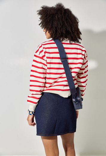 Ecru katoenen pull met rode horizontale strepen Estella Minus