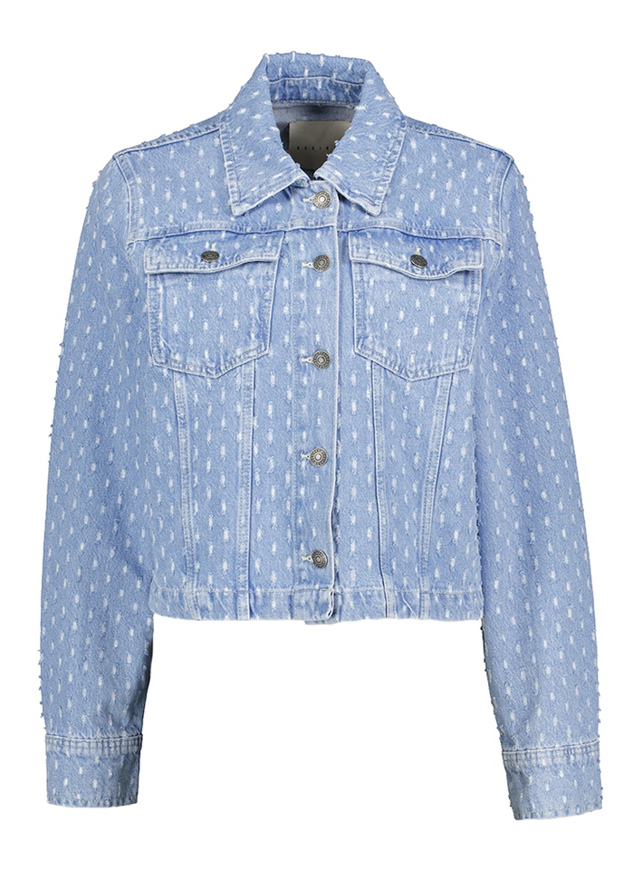Blauwkleurige jeansjas met uitgerafelde details Daniella Desires