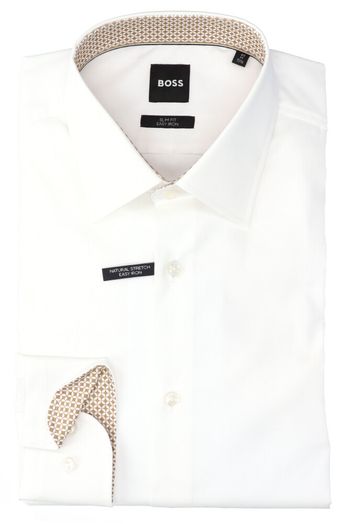 Wit hemd (slim fit) met bruin detail aan binnenkant kraag en mouw Hugo Boss