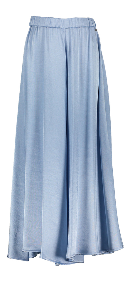 Blauwe glanzende wijdvallende soepele broek in Kim Blue Bay