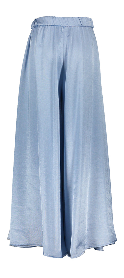 Blauwe glanzende wijdvallende soepele broek in Kim Blue Bay